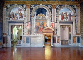 Ansicht der Fresken in der Sala dei Gigli, ca. 1470 (nach der Restaurierung)